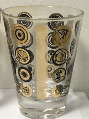 Vintage 4 Retro 4oz Clear Glass Drinking Glasses Gold & Black Abstract Design