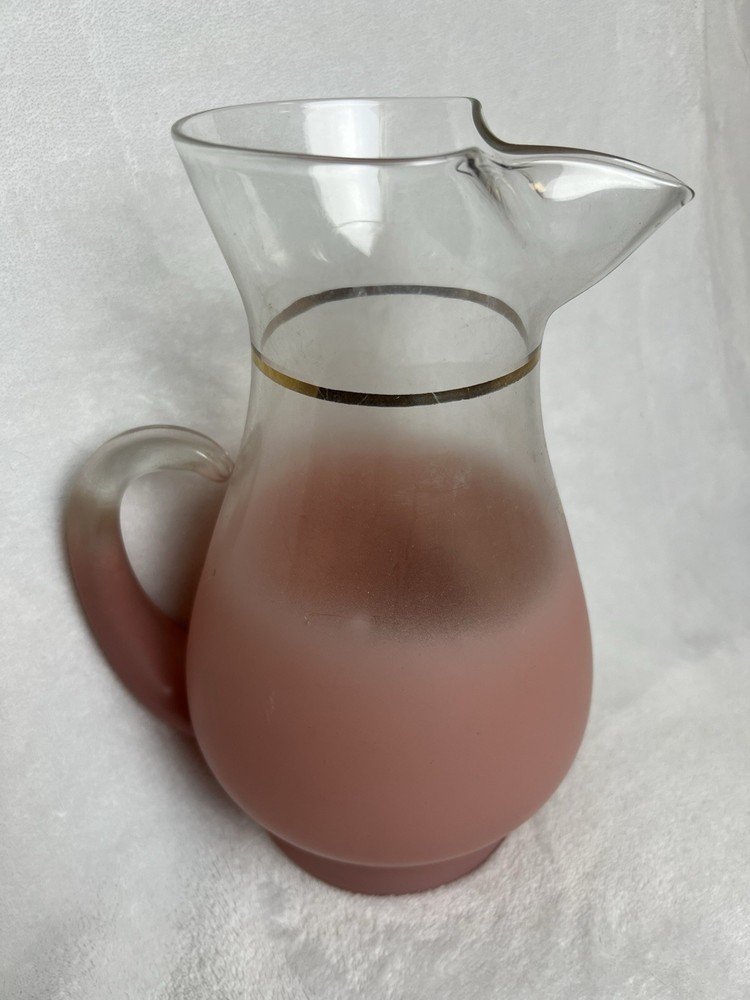 Vintage Blendo Glass Pitcher Ombré Frosted Retro Pink 10″ Tall