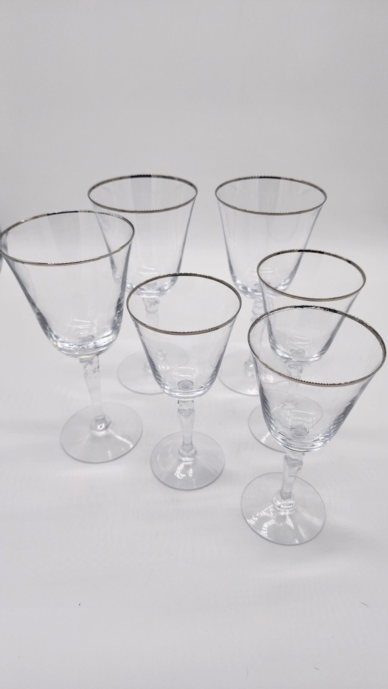 Fostoria Glass Platinum Band Engagement Wine Stem Used Condition 6 Pieces