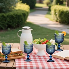 Sunflower Embossed Set of 6 Glass Goblets Vintage Wine Glasses for Wedding Party