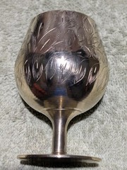 Vintage Brass Goblet Hand Etched Floral Chalice Heavy Turned Metal Made in India