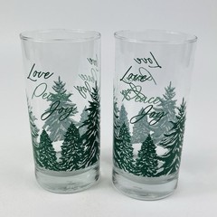 2 Libbey Royal Norfolk Winter Wonderland Glasses Love Peace Joy Snow Trees