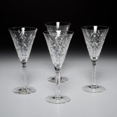 4 Seneca Stratford MCM American Hand Blown Cut Glass Water Goblets 8.25″ Vintage