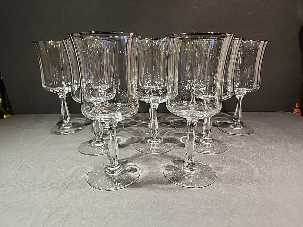 Noritake RHYTHM Clear Water Goblets Platinum Trim 7″ EXC
