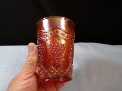 Vintage Fenton Marigold Carnival Glass Lattice & Grape Pattern Tumbler INV2