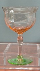 Vintage Depression Weston Etched Optic Watermelon Green/Pink Champagne Glass
