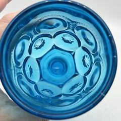 Vintage MCM LE Smith Glass Moon & Star Teal Blue Water Wine Goblet 6″
