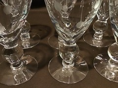 Beautiful Set Of 6 Vintage 6.5″ Tall Clear Etched Glass Wine / Parfait Stemware