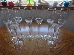 Champagne Blown Pier 1 Applied Swirl Smooth Stem Crystal Blown Glass – Set of 8