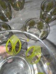 Set of 6 Mid-Century Rock Glasses Green and Gold by Libbey Glass Co **Read!!***