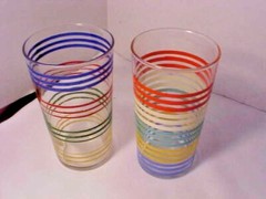 Retro Tumblers Lot of 2 Mid Century Modern Striped Multi-Color Holds 1 Cup Used