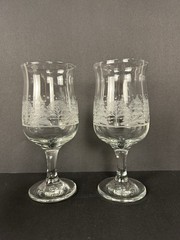 4 Arby’s Winter Wonderland Snow Frosted Trees Water Wine Goblets Libbey Vintage