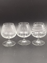 Set Of 3 Arc France Brandy Snifter Glasses Lines Swirls Stripes