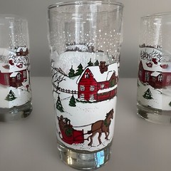 Libbey Drinking Glasses Christmas Snow Winter Village Set of 4 VTG