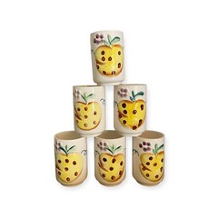 Vintage Mid Century Punch Cups | Set of 6 Matched Juice Glasses | Ceramic |