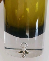 Krosno Poland Olive Amber Art Glass Decanter Tumbler Set Controlled Bubble