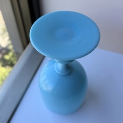 Vintage French Portieux Vallerysthal Blue Opaline Glass Water Goblet 6.5″ High