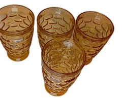 Set Of 4 Amber Juice Glasses 5 Inch no Brand Honey Gold Thick Juice Cocktail