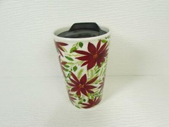 NEW Poinsettia by Threshold Travel Tumbler w Lid Red Poinsettia Holly b162