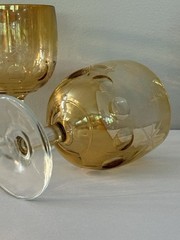 4 Vintage Bartlett Collins Atomic Starburst Amber Thumbprint Goblets MCM