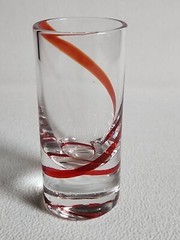 Red Swirl tall Shot Glass PIER 1 Clear with Red Swirl Line Design 3.5″ Tall