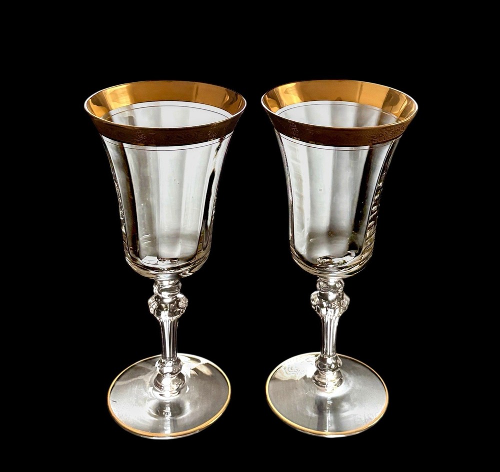 2 Vintage Tiffin Franciscan Minton Optic 7-5/8” Wine Water Goblets Glasses