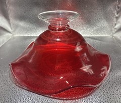 Ruby Red Glass Footed Pedestal Ruffled Edge Bowl 9”x4.5”