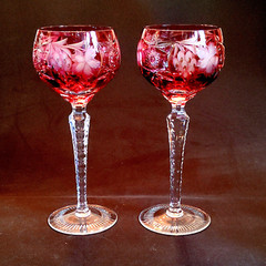 NACHTMANN TRAUBE CRANBERRY WINE HOCK GLASSES, Lead Crystal, 8 1/4″, 8 oz, 2PCS
