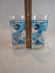 Vintage Corelle Crisa Blue Velvet Rose Glass Tumblers 16 Oz Set of 2