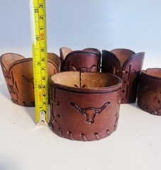 5 Vintage Libbey BAMCO Tooled Leather Western Cowboy Steer Barware Sleeves