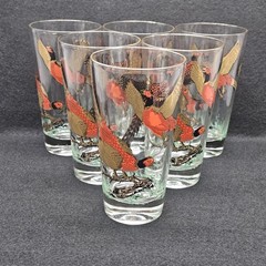 Hazel Altas High Ball Glass Ring-Necked Pheasant 6” Tall Vintage 1950s Lot (6)