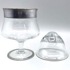 VTG Dorothy Thorpe Style Silver Band Seafood Cocktail Glasses w/ Liners Set of 4