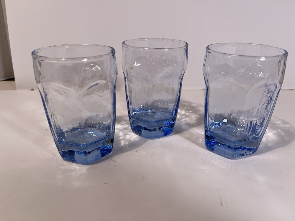 VTG Libbey Glassware CHIVALRY Blue Juice Tumblers – Set of 3 Textured Paneled