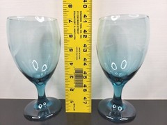 5 Libbey Premiere Medium Blue Iced Tea Goblet Glasses Set 7″ Glass Stemware Lot