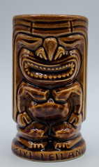 Vintage MCM Tiki Leilani Tiki Tumbler Mug Cup Brown 5 1/8” Set of 3