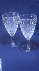 Unmarked Clear Glass Stemmed Goblets, Hexagonal Bases, Set of 2