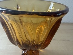 Vintage Viking Amber Glass Goblet Chalice Square Footed Pedestal Heavy