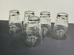 Set Of 5 Vintage Libbey White Gold BLUEBELL Floral Gold Rim Tumbler Glasses 8 oz