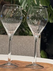 PIER 1 REFLECTIONS CRACKLE 9 1/4″ TALL STEM WINE GLASSES WATER GOBLETS SET OF 2