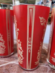6 Vintage MCM Culver Red Gold Siam Thai Goddess High Ball Glasses Tumblers 60s