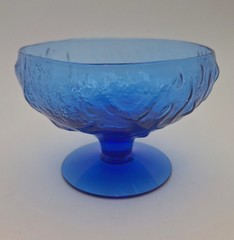 Vtg MCM Morgantown Crinkle Glass Cobalt Blue Footed Bowl SET of 2 Daiquiri