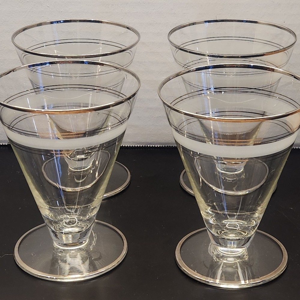 Vintage Silver Rim Frosted Banded Glasses 4.5″ Tall