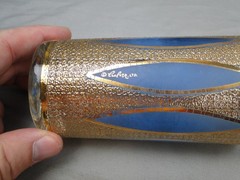 Set of 4 MCM Culver Aqua Tiffany Hi-Ball Glasses Blue Diamond Gold Accents