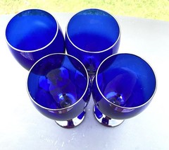 Libbey Premiere Cobalt Blue Wine Glass Water Goblets 7” Tall Thick Stem Set Of 3