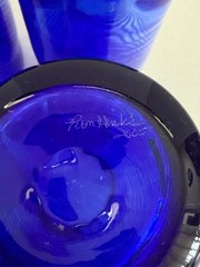 Set of 5 Ron Hinkle Hand Blown Blue Swirl Art Glass Tumblers SIGNED