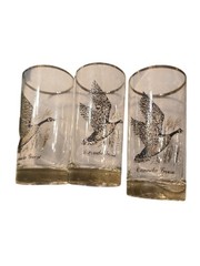3 Vtg Silver Rimmed Federal Glass Birds Canada Goose Tumblers Drinking Glasses