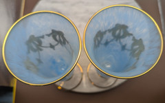 Interglass Italy Medici 24K Set Of 2 Goblets Turquoise Blue 7.5″ Alabaster RARE
