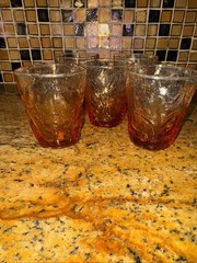 Vintage Seneca Driftwood Amber Glass Rocks Glasses Tumblers Textured Set of 5