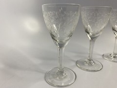 3 Vintage ARCADIA Crystal Glass Brandy / Liquor Stemware ETCHED FLORAL Czech
