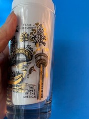 VINTAGE ~ CLEAR BLACK & GOLD «SAN ANTONIO MOST BEAUTIFUL CITY» SOUVENIR GLASS